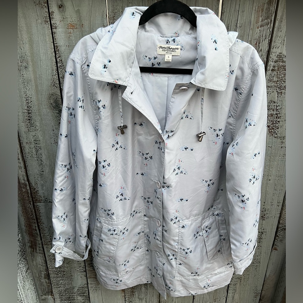 NORM THOMPSON Floral Hooded Rain Jacket WindBreaker Sz Small Pockets Whimsical